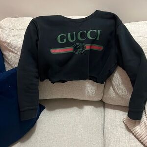GUCCI cropped vintage black faux designer sweatshirt, long sleeved